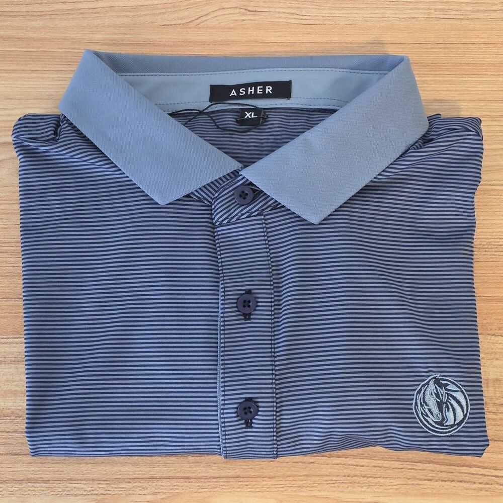 NWT Asher x  Dallas Mavericks Mens XL Golf Traverse Blue Stripe Performance Polo